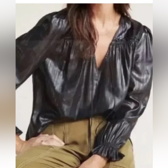 Anthropologie Tops - Anthropologie Current Air Women's Black and Silver Blouse-sz XS